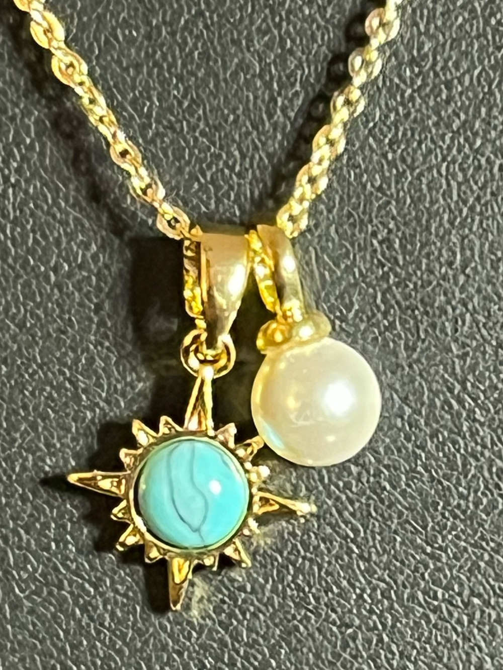 Gold Layered Turquoise and Pearl Necklace 16-18” w/ Paperclip Necklace 20”